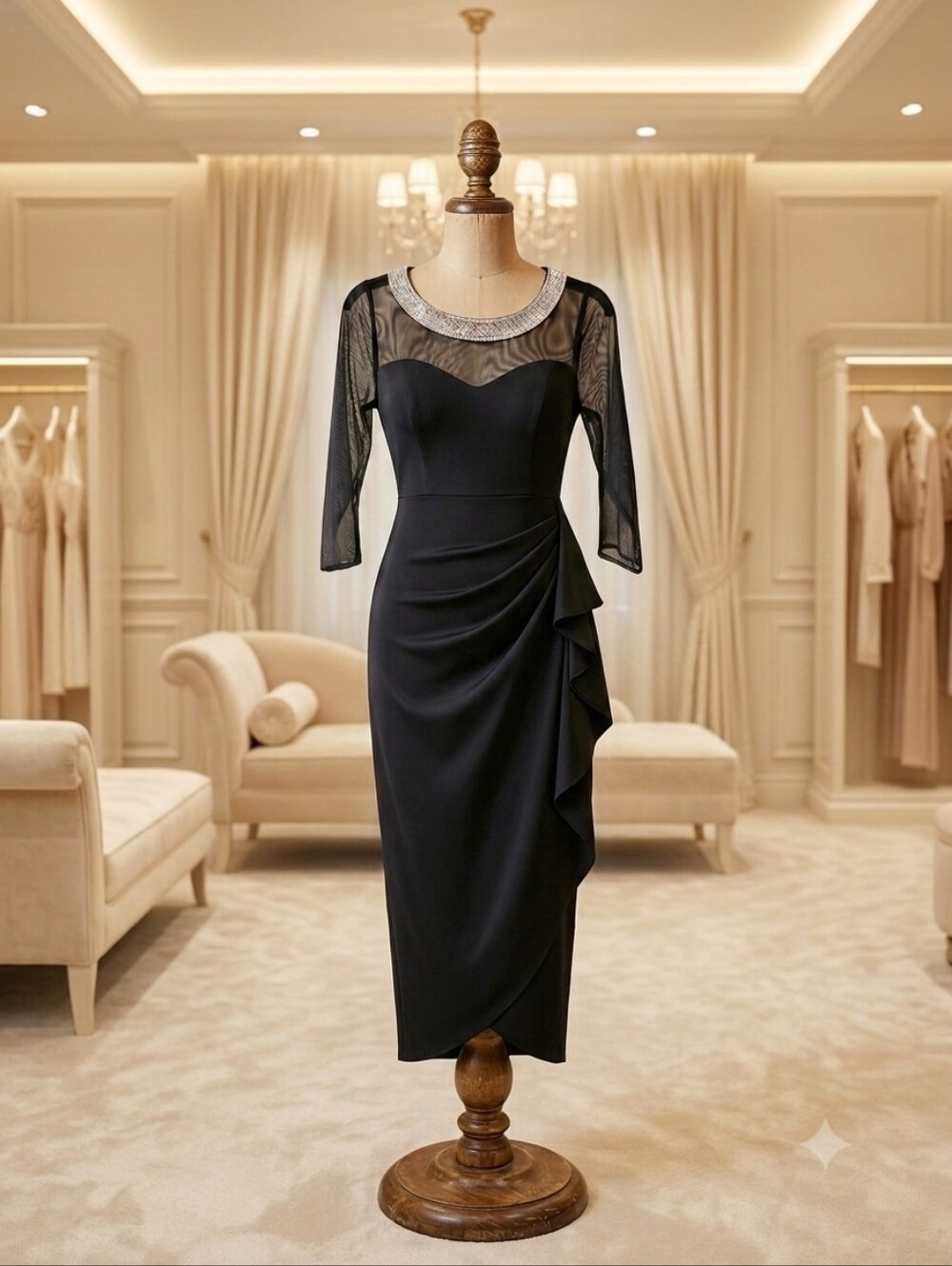 Elegant Black Slimming Dress – Alex Evenings | Size 4P